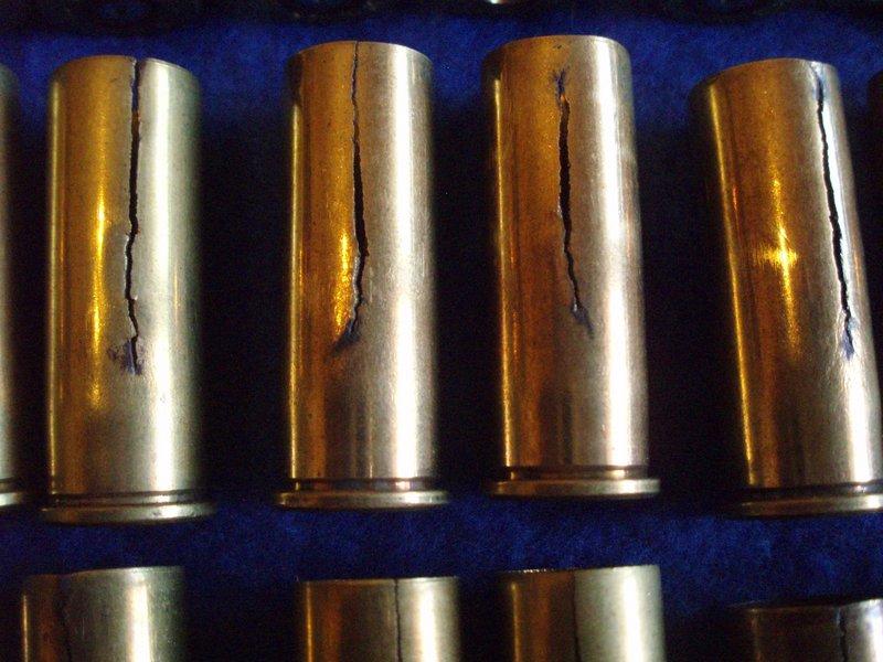 Does anyone know what could cause casings to split like this? 38. Special,  these were older rounds we fired off to use them up before the new ammo and  almost all of